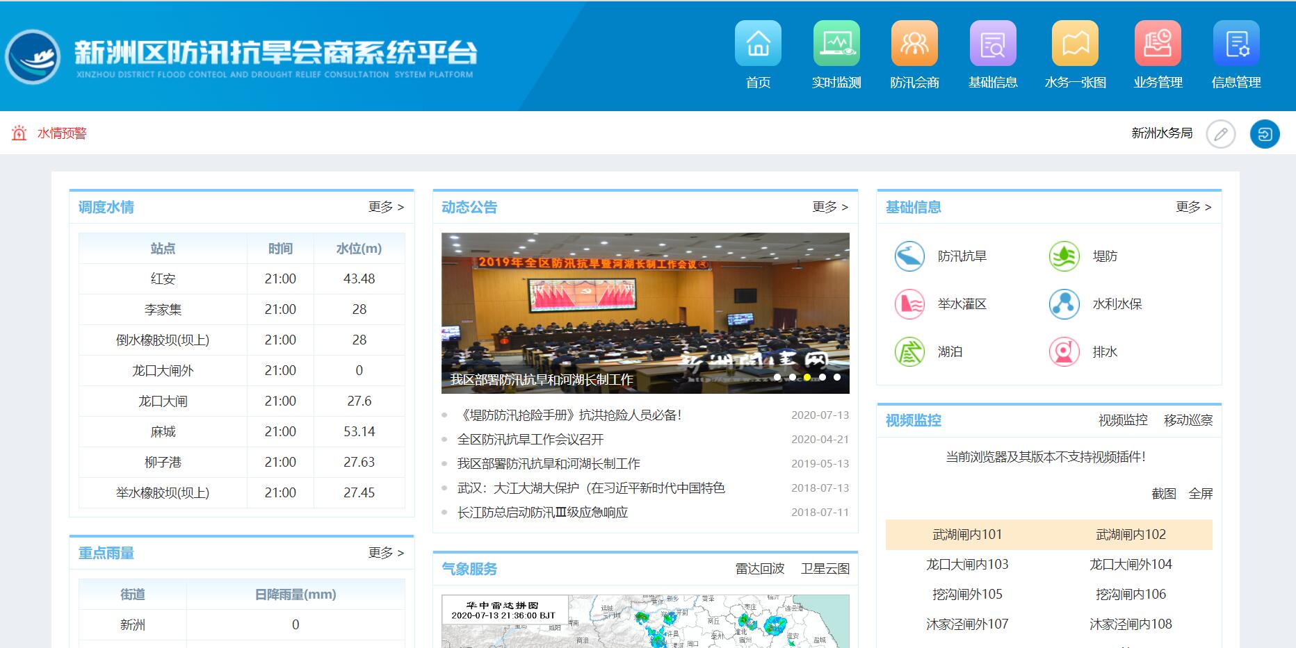 新洲区防汛抗旱会商系统平台